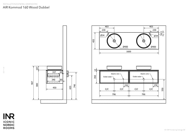 Kommod INR Air Wood 160 Dubbel Tvättställ