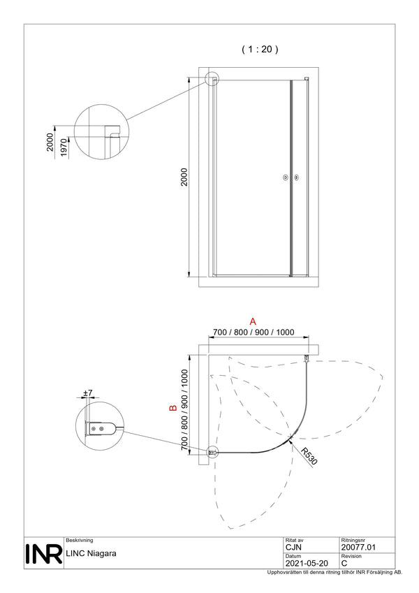 Duschhörna INR Linc Niagara Härdat Klarglas