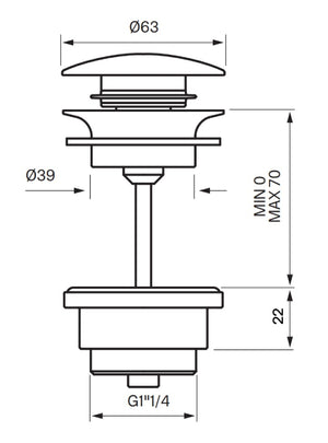 Universal Bottenventil Tapwell Pop-Up 74400