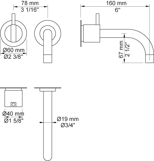 Tvättställsblandare Vola 111 för Inbyggnad