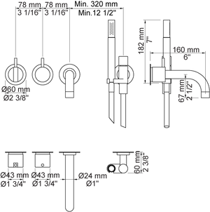 Badkarsblandare Vola 2411C-071 för Inbyggnad