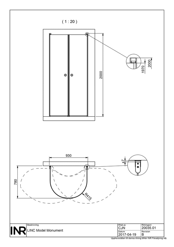 Duschhörna INR Linc Monument Härdat Glas
