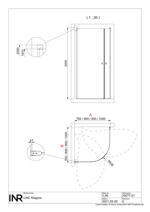 Duschhörna INR Linc Niagara Frostat Glas
